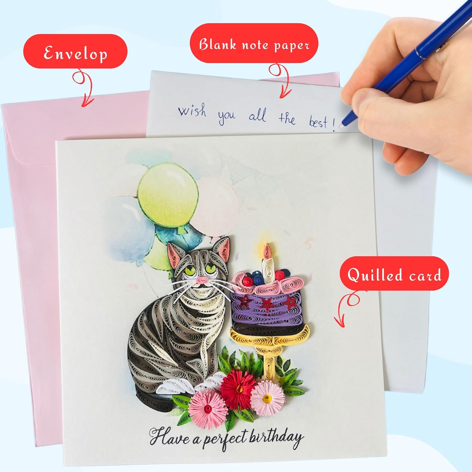 Quilling Cards 3D Birthday Cards, Handmade Paper Quilled Card, Handcrafted Quilling Card For Women, Kids And Special Family (Cat)