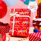 Reversible Red Birthday Wrapping Paper Roll - 17 Inch X 33 Feet - Glitter Happy Birthday Lettering Metallic Foil Paper Boy Gift Wrap W/Polka Dot For Party Father'S Day Halloween'S Day