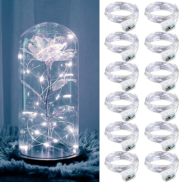 12 Pack Battery Operated Fairy Lights 7FT 20 LED Silver White Mini String Lights 3 Modes Silver Wire for Wedding Party Bedroom Christmas Halloween DIY Decor