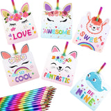 30 Sets Valentine‘S Day Cards With Rainbow Pencils For Kids Unicorn Valentines Cute Animal Greeting Cards For Classroom Exchange Party Favor Supplies