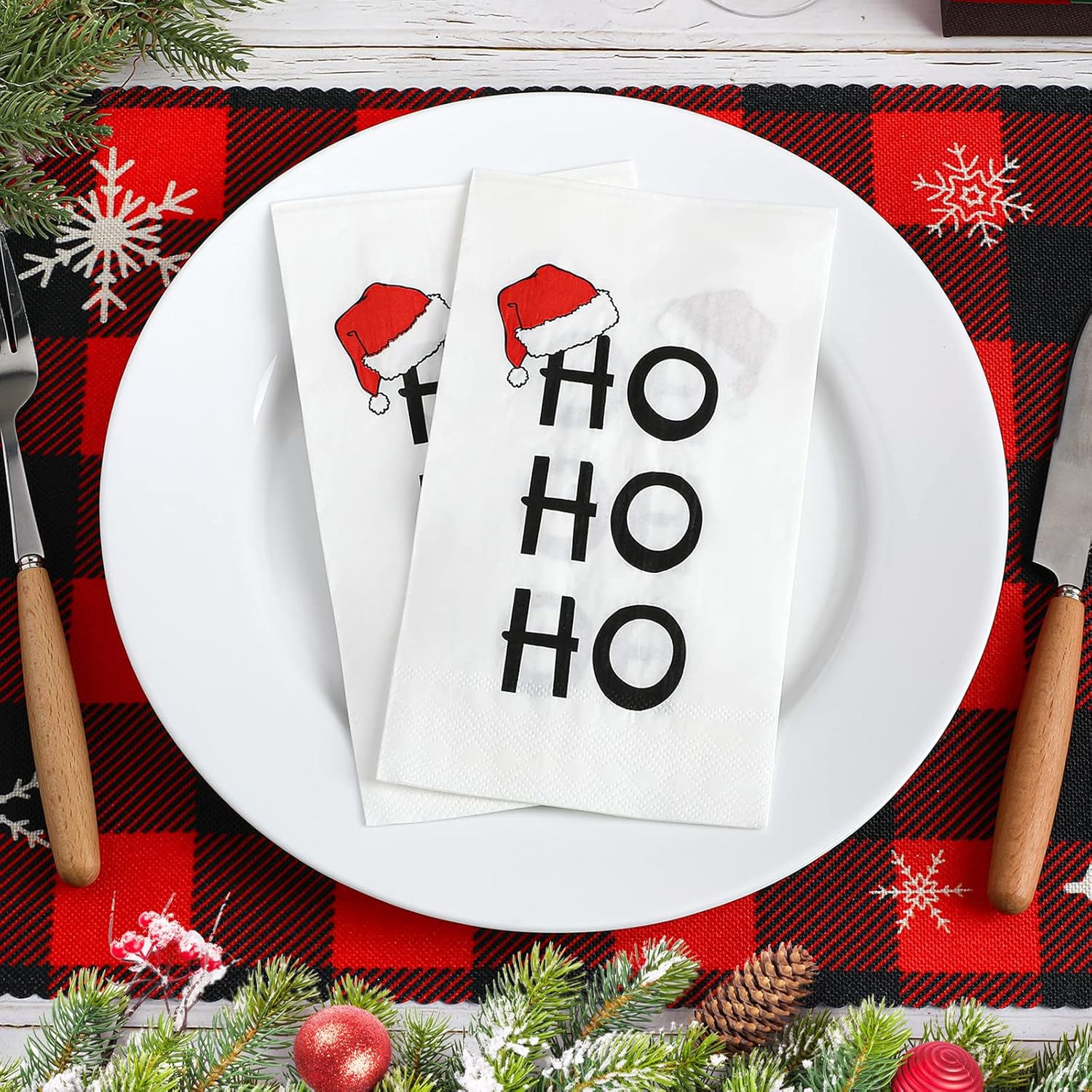 100 Pieces Christmas Napkins Paper Disposable Cocktail Napkins Guest Bathroom Napkins Christmas Tissue Decorative For Christmas Holiday Lunch Tea Birthday Xmas Party Supplies