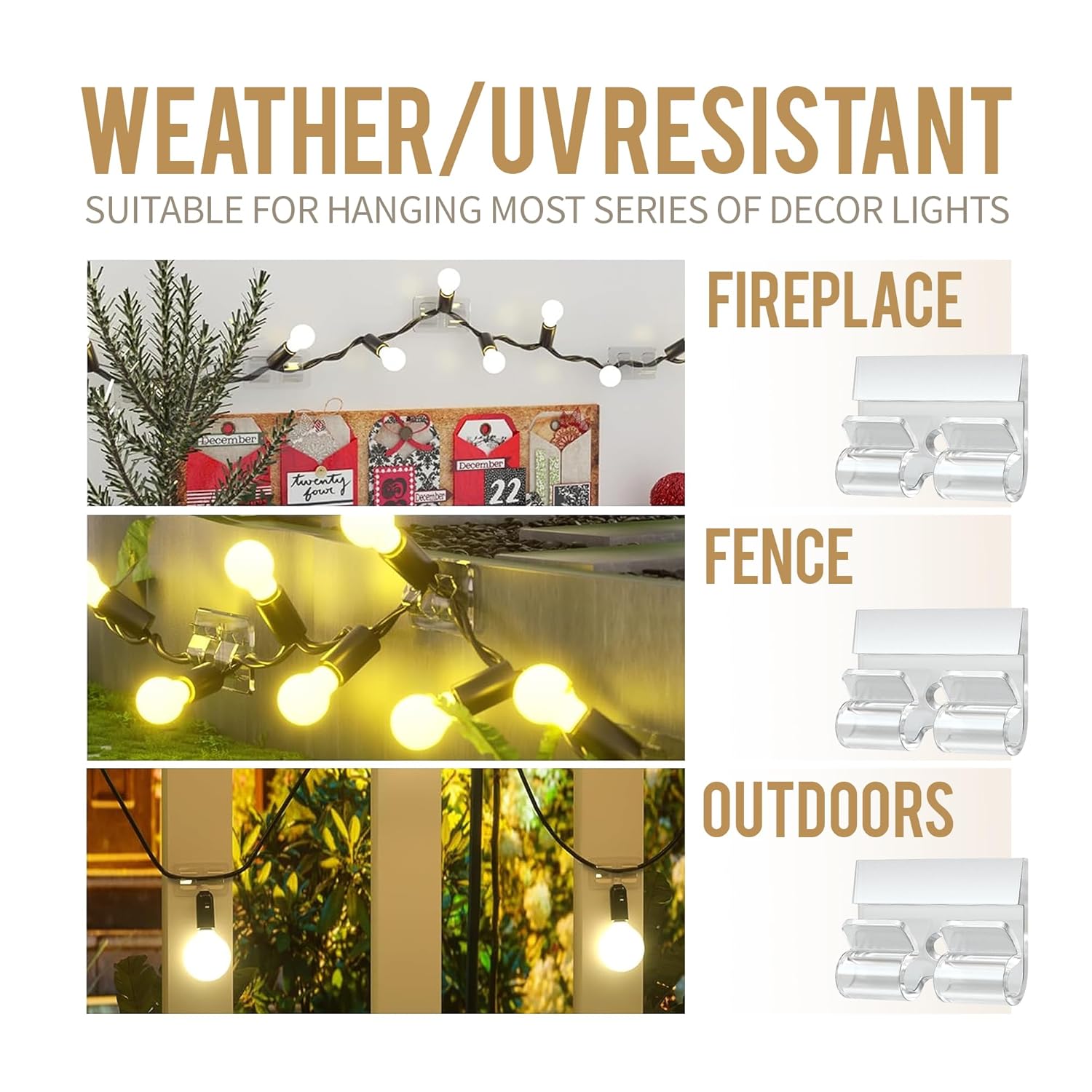 Hooks For Outdoor String Lights Clips 30Pcs Heavy Duty Lights Hooks With Waterproof Adhesive Strips For Hanging Christmas Decoration String Lights Outdoor Lights Clips Hooks For Halloween Xmas