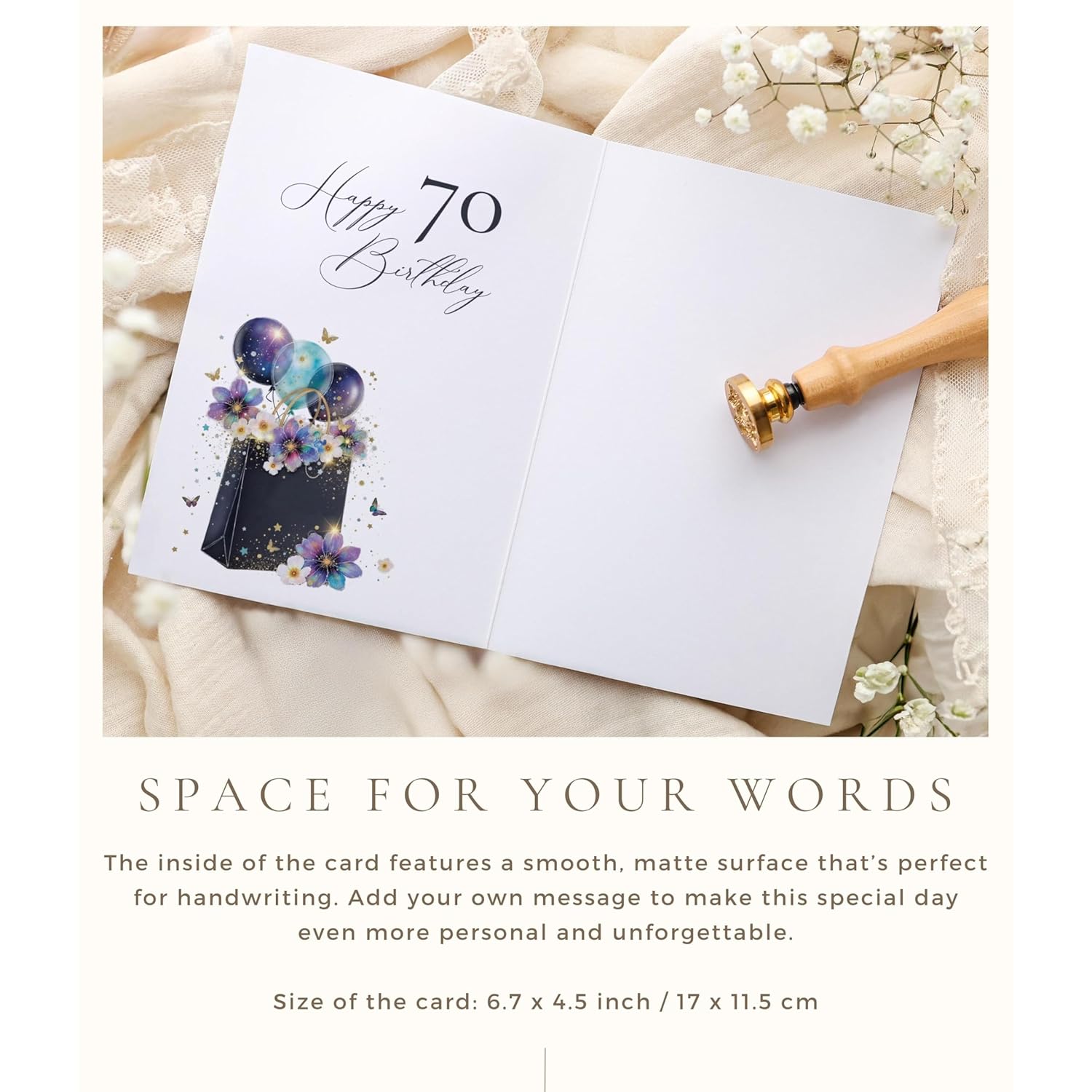 70Th Birthday Card For Women Stardust Lady - Premium 70Th Birthday Cards For Women With Premium Paper Envelope And Real Wax Seal - 6.7 X 4.5 Inch