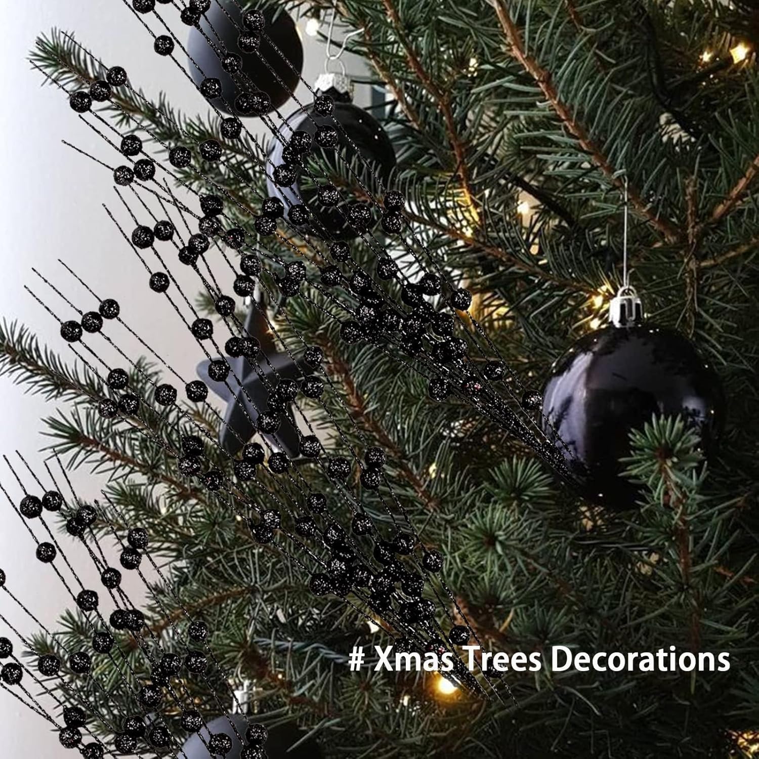 12 Pcs Artificial Glitter Berry, Black Glitter Picks Artificial Berries Stems For Christmas Ornaments Fake Stem Decorative Sticks For Vases Tall Diy Wreath Halloween Decor