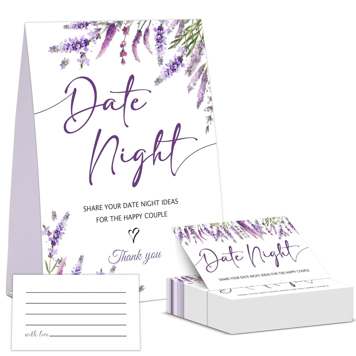 Lavender Purple Date Night Game, Date Night Ideas Sign With 50 Cards, Bridal Shower Game, Modern Bridal Shower Decorations, Wedding Date Night Advice - 09