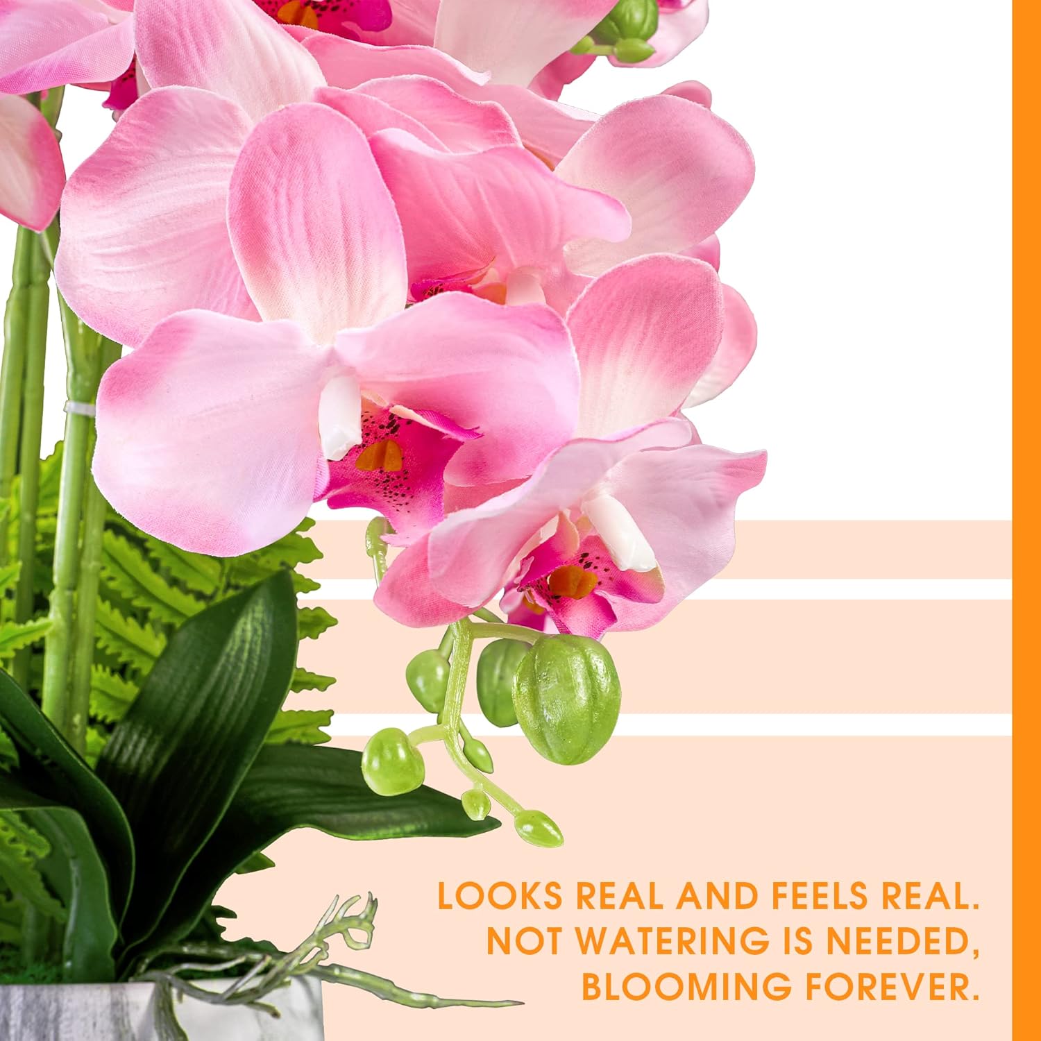 Artificial Orchid Plants And Flowers With Vase, Fake Faux Silk Orchid In Ceramic Pot, 24'', Pink