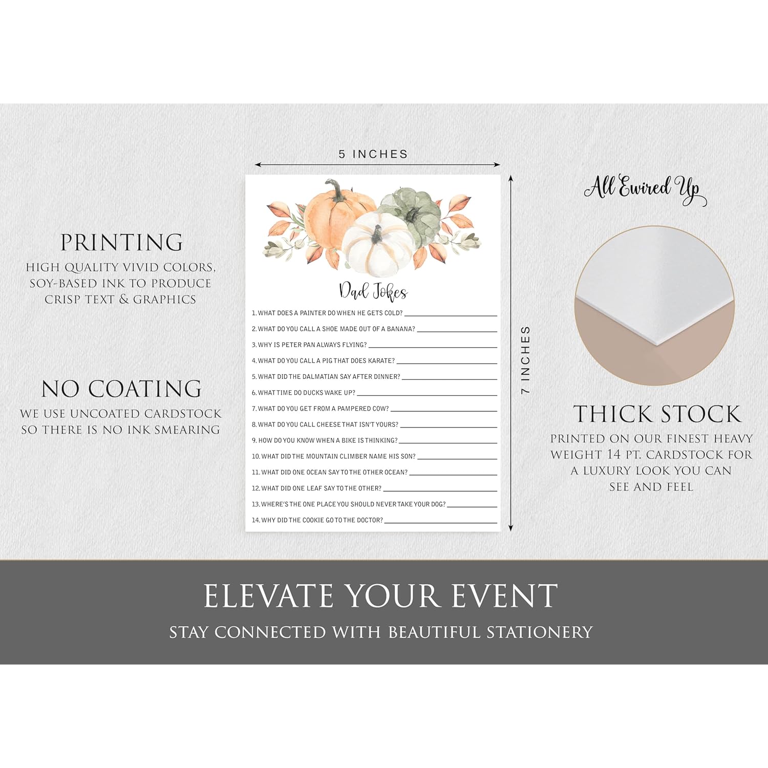 50 Pumpkin Dad Jokes Game (50-Cards) Fun Baby Shower Game Activity, Gender Neutral Boy Or Girl, Co-Ed, Autumn, Fall