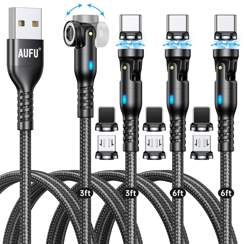 9Pin Magnetic Charging Cable (4Pack-3Ft/3Ft/6Ft/6Ft), 360°/180° Rotating Magne
