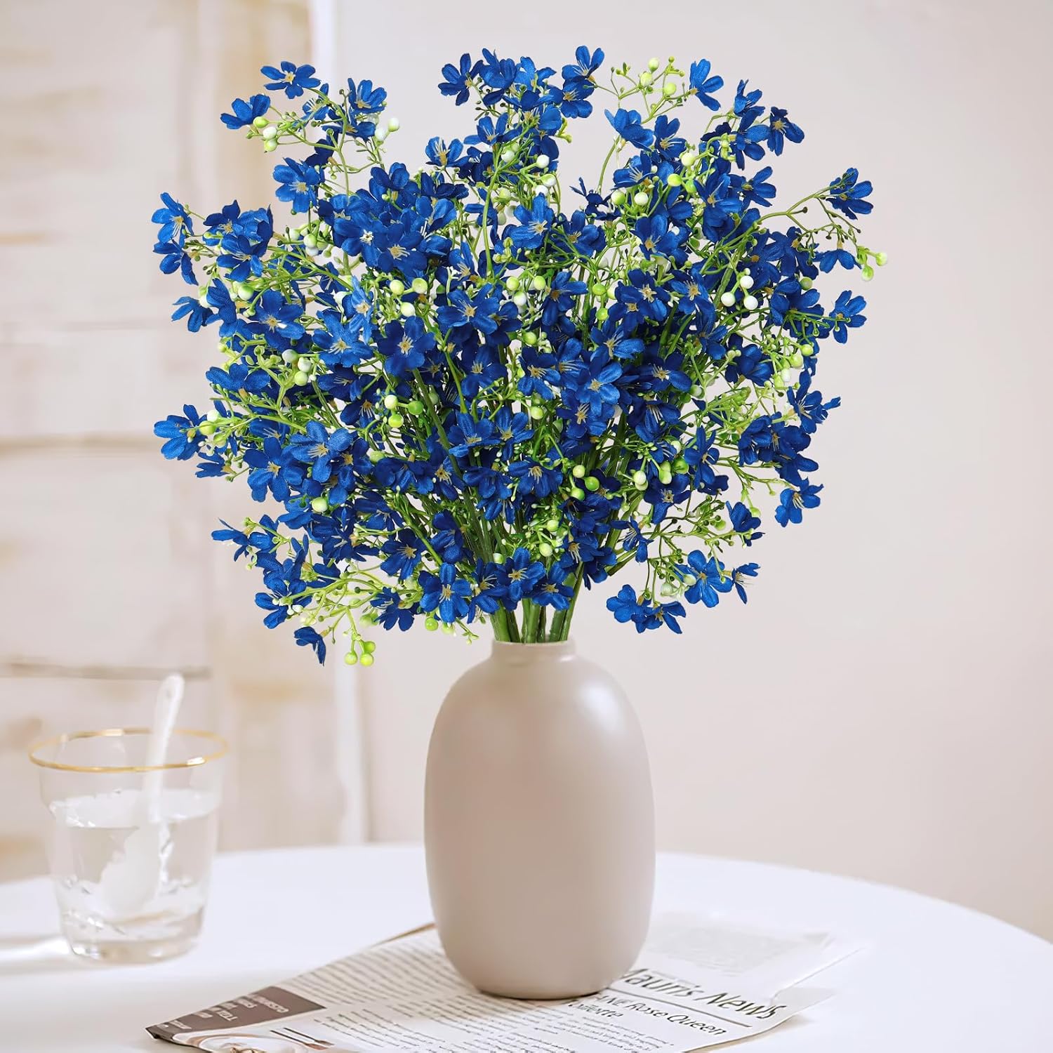 10Pcs Artificial Silk Flowers With Long Stems Faux Bulk Babys Breath Flowers Fake Silk Flowers Bouquet For Floral Arrangement Tall Vase Home Wedding Table Centerpieces Decor (Blue)