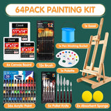 Acrylic Paint Set, 64Pcs Painting Supplies With Wooden Easel, Brushes, 36 Colors Acrylic Paint, Canvases, Palette, Paints Knives Etc, Painting Kit For Adults, Students, Hobbyists, Beginners