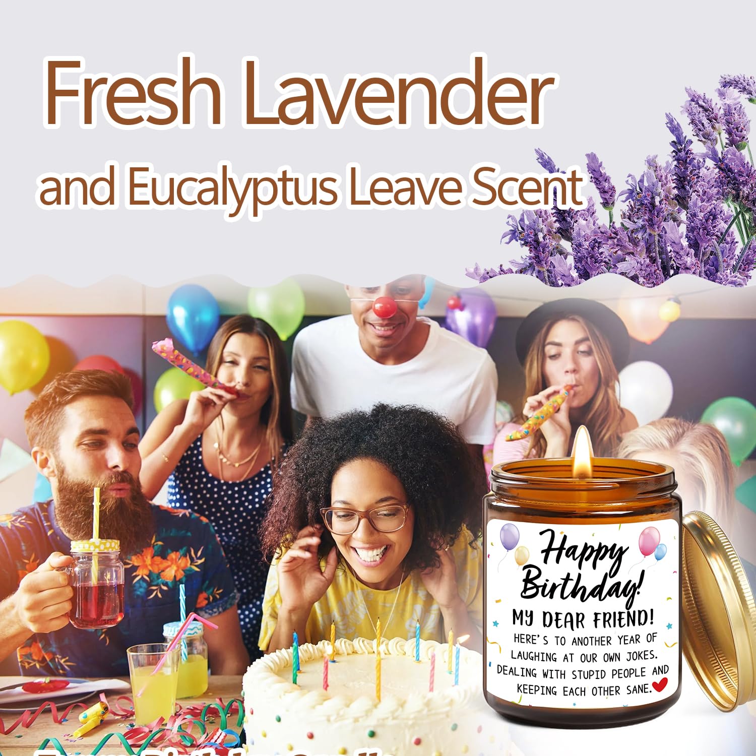Happy Birthday Gifts Candle - Funny Birthday Gifts For Women, Men, Sister, Brother, Coworker, Classmate, Bestie - Best Friends Friendship Bday Gift Ideas For Her Him - Lavender Scented Candles