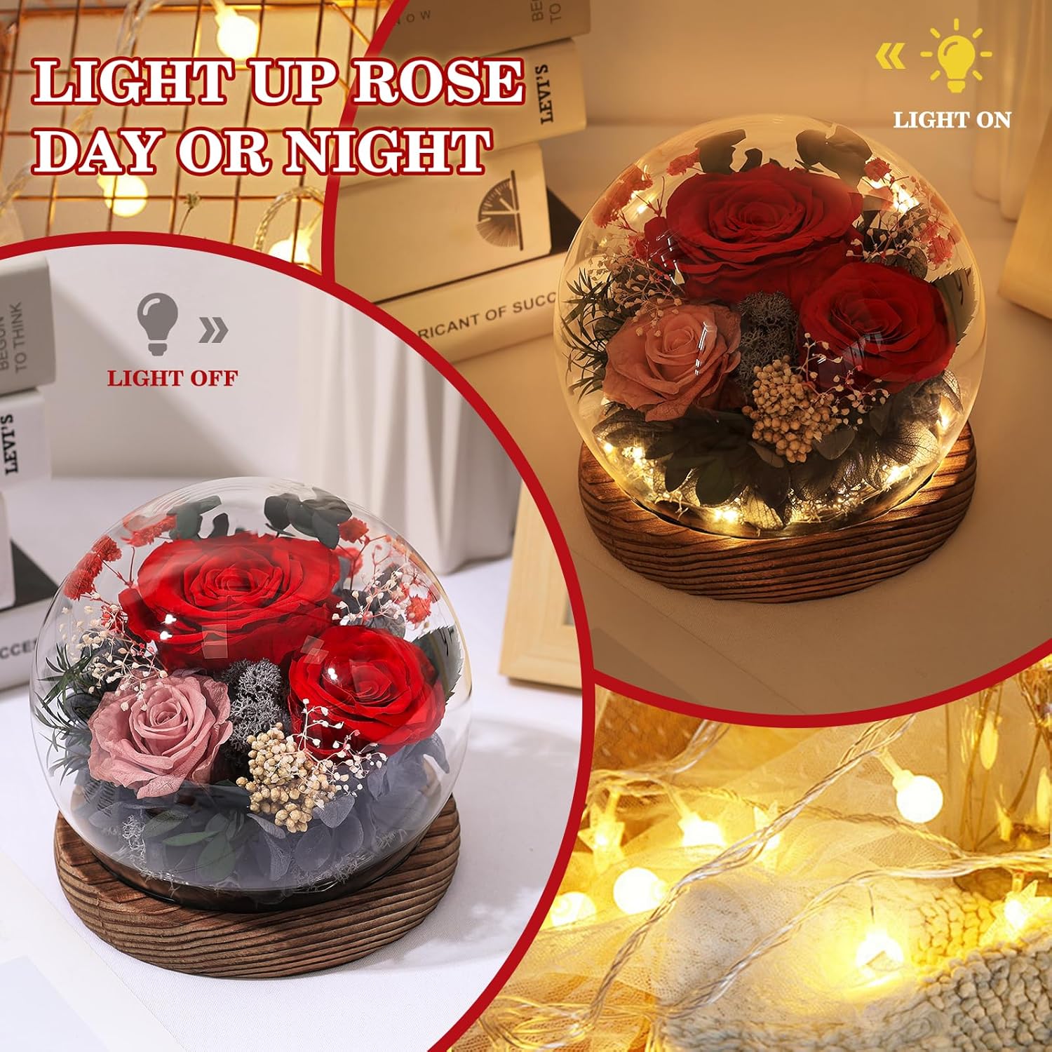 Valentines Gifts For Her Preserved Flowers In Glass Dome Long-Lasting Eternal Roses Birthday Gifts For Women Mom Grandma Wife Girlfriend Red Forever Flowers For Delivery Prime