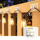 100Pcs Hooks For Outdoor String Lights Clips - Heavy-Duty Adhesive Strips For Hanging Christmas Light, Sticky Cord Holder Rope Organizer Waterproof, No Tools, No Holes, Waterproof Uv-Resistant