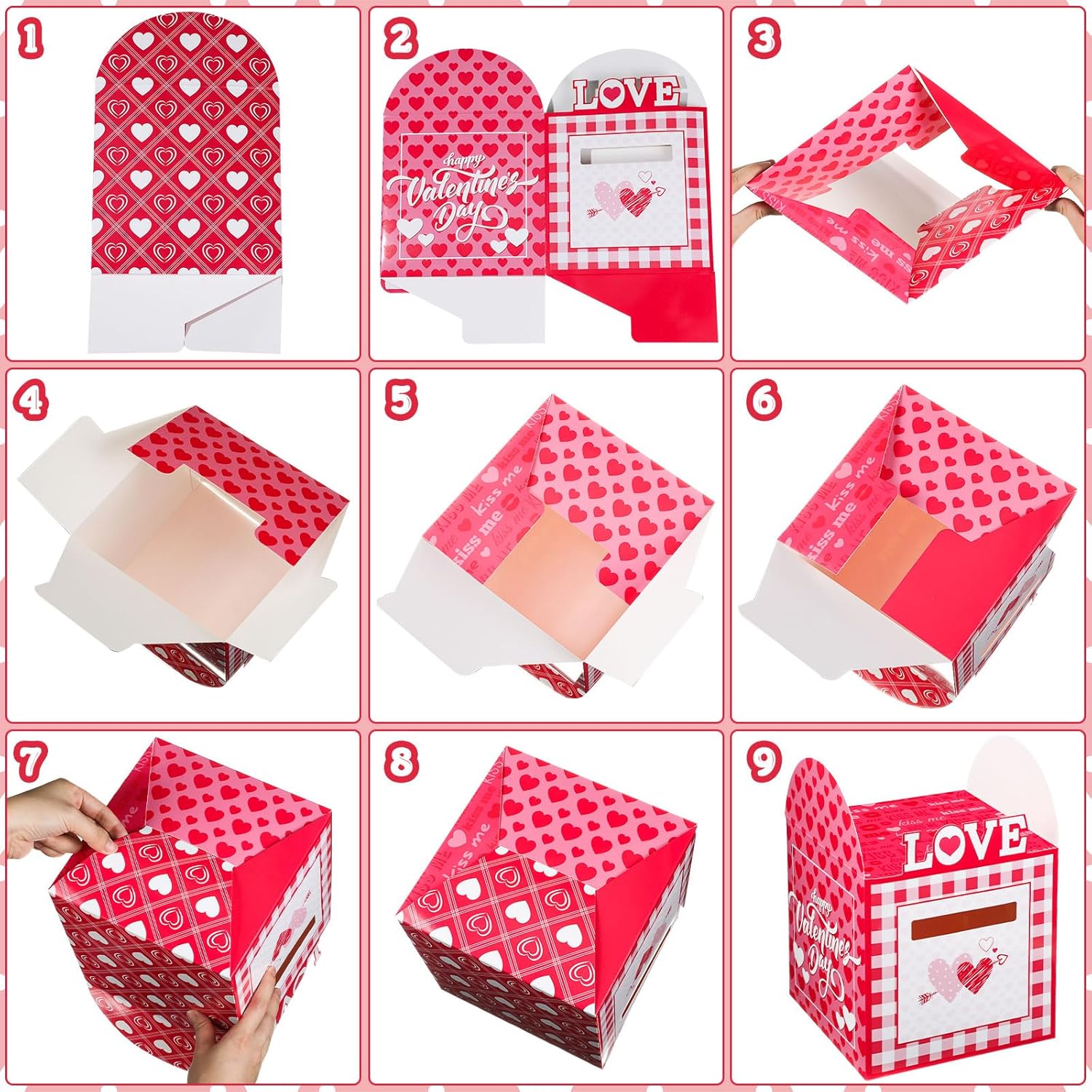 Valentines Day Card Box With 36 Sea Ocean Animals Cards Pink Heart Valentines Mailbox Boxes Set For Exchange Gifts Party Favors Supplies(Pink Heart)