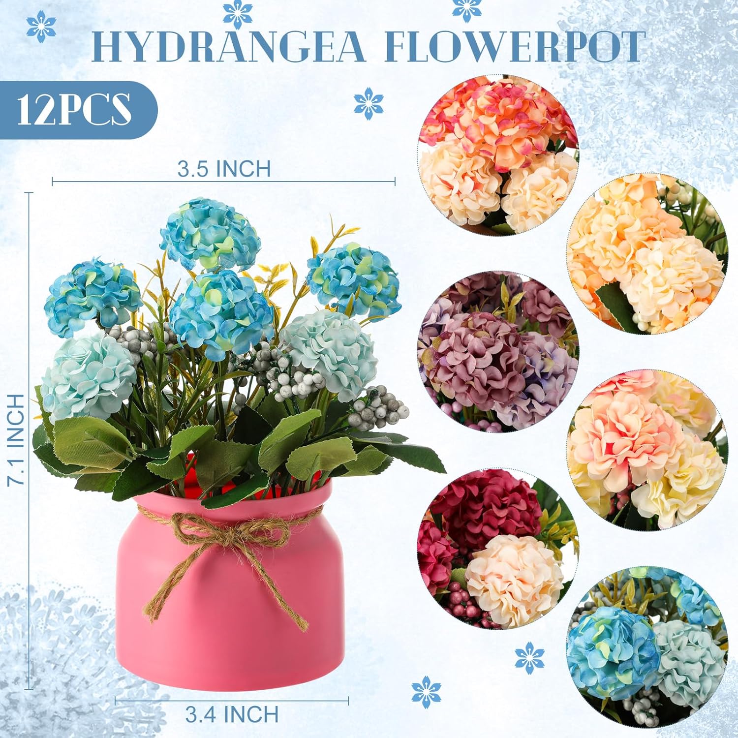 12 Pcs Hydrangea Artificial Flowers In Vase Artificial Hydrangea Potted Small Fake Flowers Table Centerpiece Decoration Arrangement Faux Floral Indoor For Wedding Party Home Office Desk