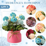 12 Pcs Hydrangea Artificial Flowers In Vase Artificial Hydrangea Potted Small Fake Flowers Table Centerpiece Decoration Arrangement Faux Floral Indoor For Wedding Party Home Office Desk