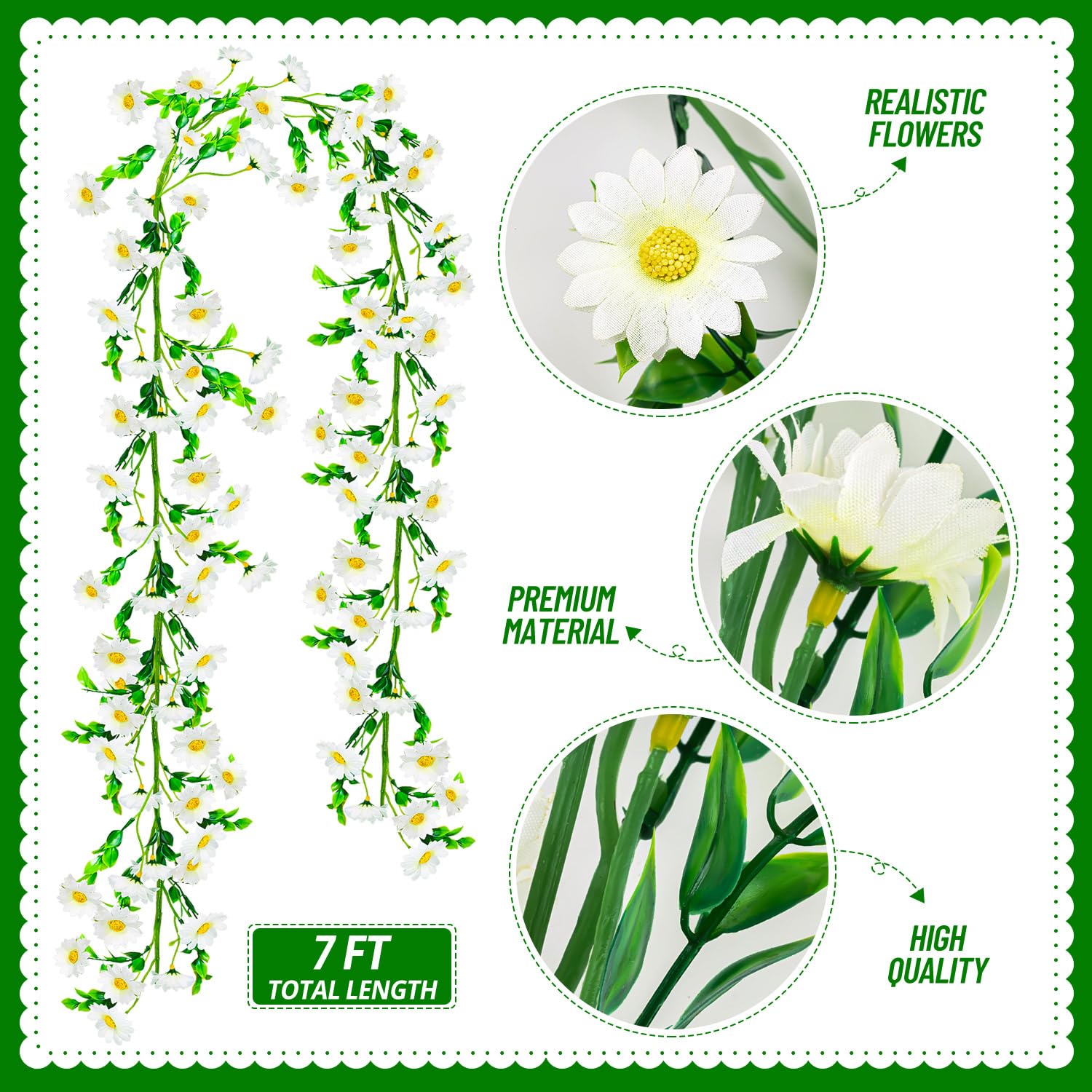 4 Pack Artificial Daisy Flowers Vine, 27.2 Ft Silky Artificial Garland With White Daisy And Vine Floral Garlands Decoration For Room Wall, Flower Themed Party, Wedding Supplies