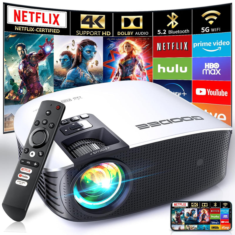 Smart Projector With 5G Wifi And Bluetooth Projector,Fhd Outdoor Movie Project