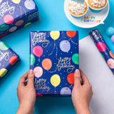Birthday Wrapping Paper Roll, Mini Roll, Colorful Balloon With Gold Foil Happy Birthday Text Design Gift Wrap Paper For Boys Girls, Baby Shower, Party And More, 17 Inches X 9.8 Feet