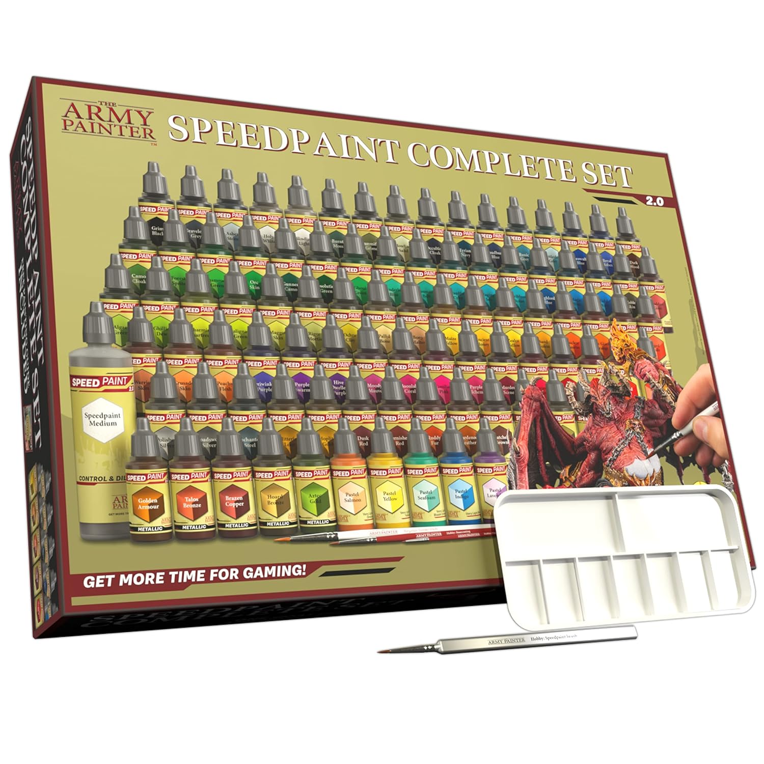 , Speedpaint 2.0 Complete Set Combo, 90 X 18 Ml Acrylic Contrast Model Paint, 4 Brushes & 1 Paint Palette For Miniature Painting, Dnd & Warhammer