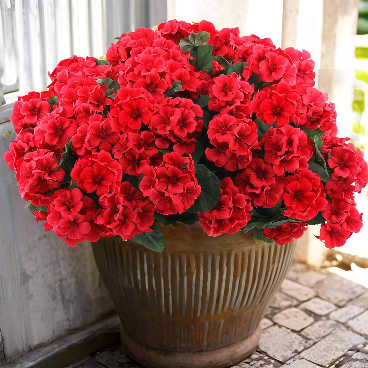 6 Pcs Artificial Geranium Flowers For Outdoors Geranium Silk Red Flower Outdoor Uv Resistant Garden Plants Faux Flowers For Christmas Home Kitchen Table Centerpieces Decor (6, Red)