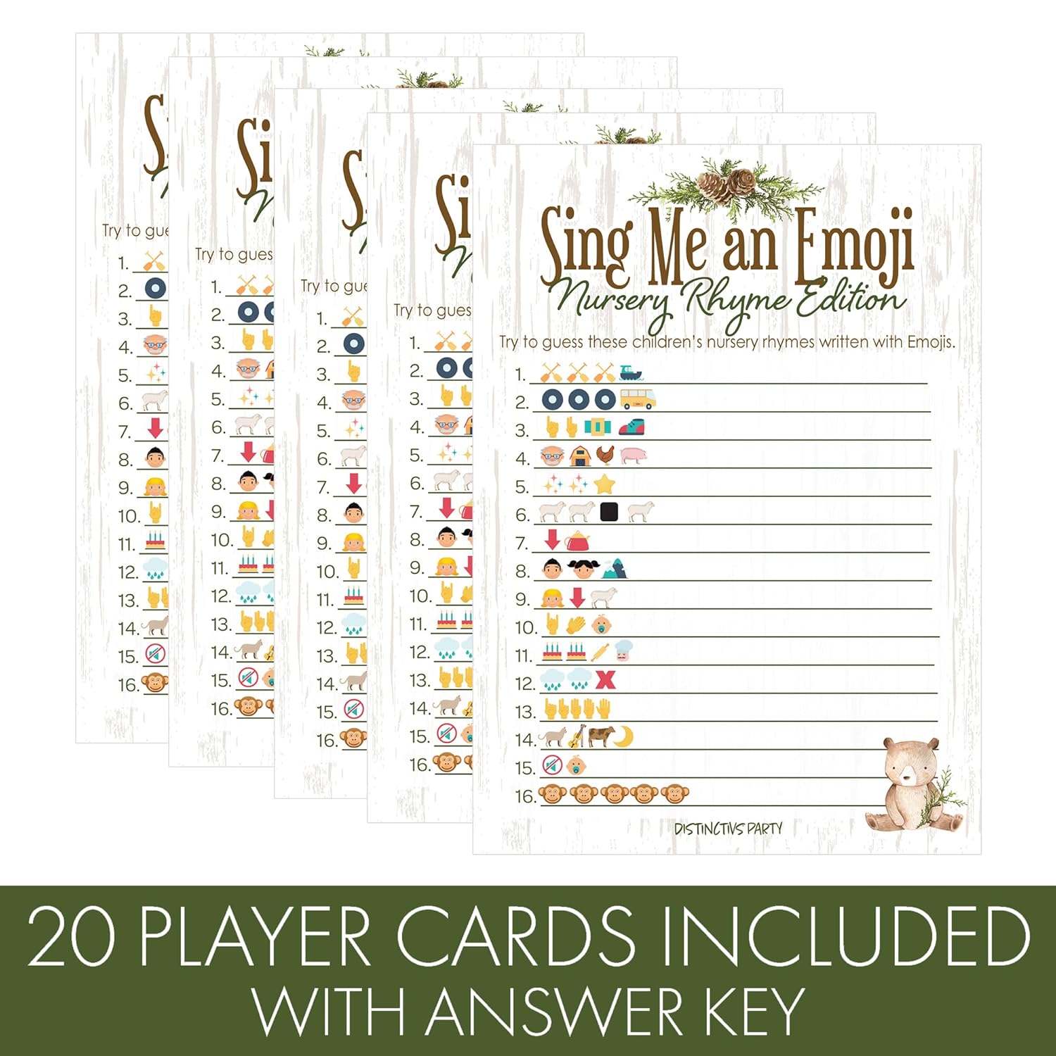 Woodland Teddy Bear Baby Shower Emoji Game Cards - 20 Count
