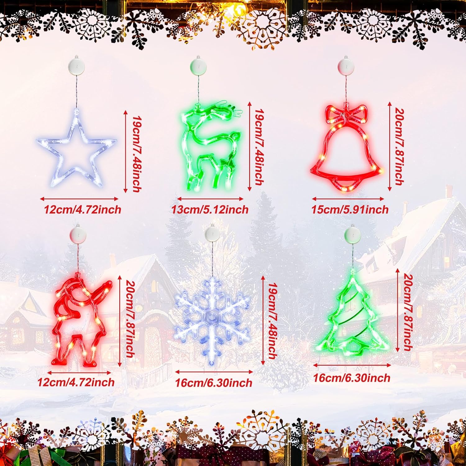 6 Pcs Christmas Window Lights Battery Operated Christmas Indoor Window Lights Decor With Suction Cup Bell Elk Santa Clau