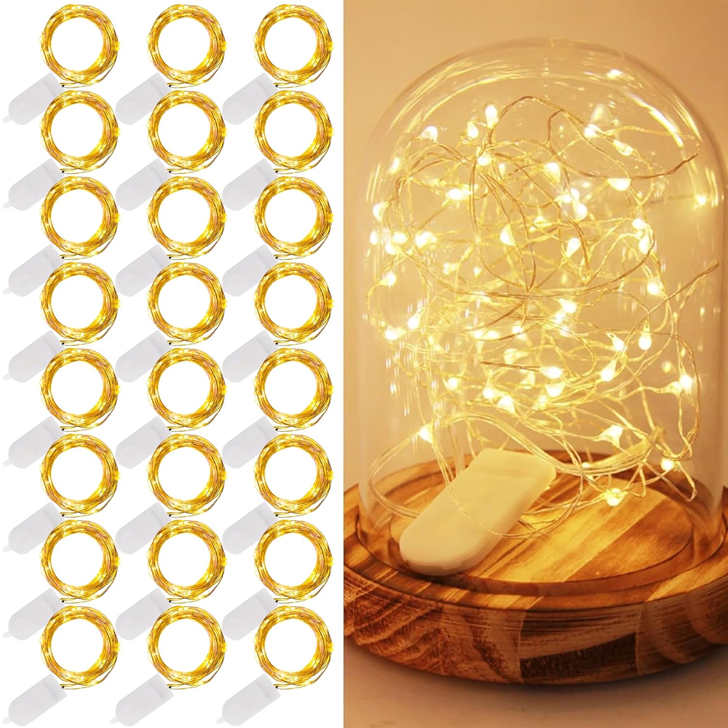 24 Pack Fairy Lights Battery Operated (Included), 7 Ft 20 Led Mini String Lights, Waterproof Silver Wire Firefly Starry