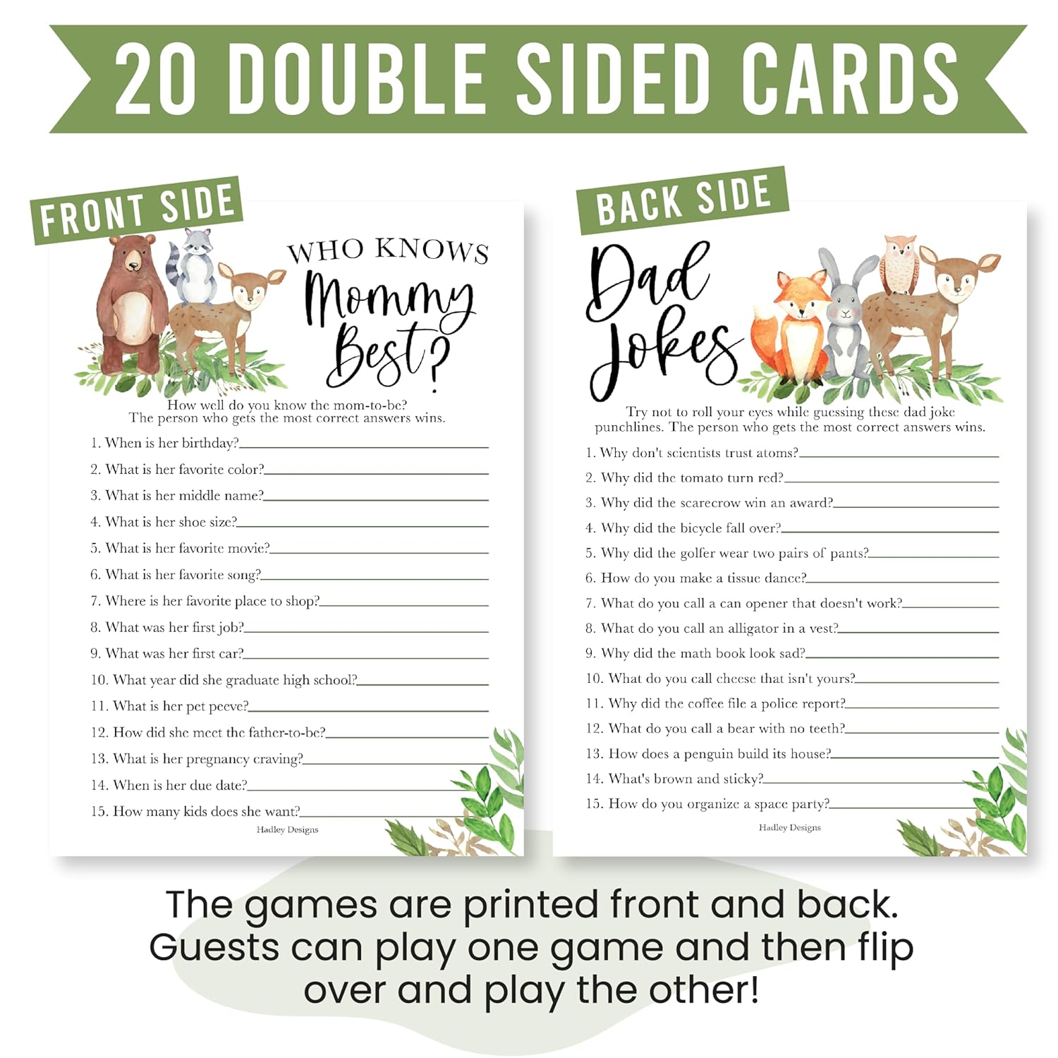 20 Woodland Baby Shower Games Gender Neutral-Hilarious Baby Shower Games For Girl, Baby Shower Games Boy, Who Knows Mommy Best Baby Shower Game Card, For Baby Shower Games Dad Jokes