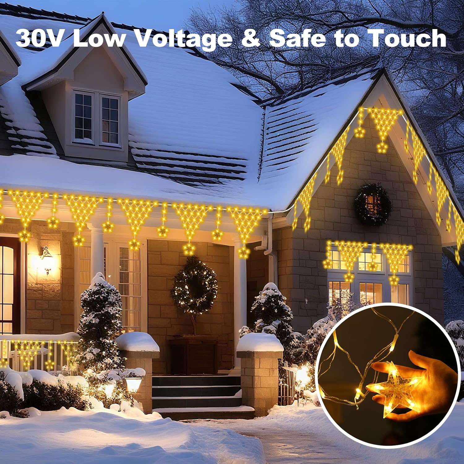 Outdoor Christmas String Lights Waterproof, 218 Led 13.8Ft Curtain Fairy Lights With 12 Drops Connectable Clear Wire Chr