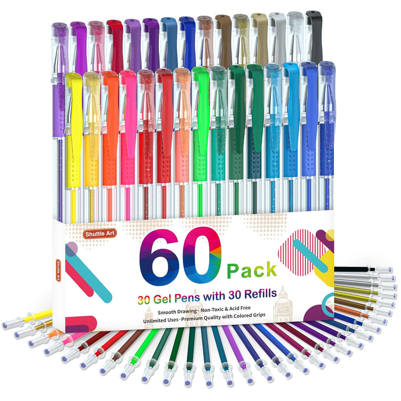 Gel Pens, 60 Pack Gel Pen Set 30 Colored Gel Pen With 30 Refills For Adults Co