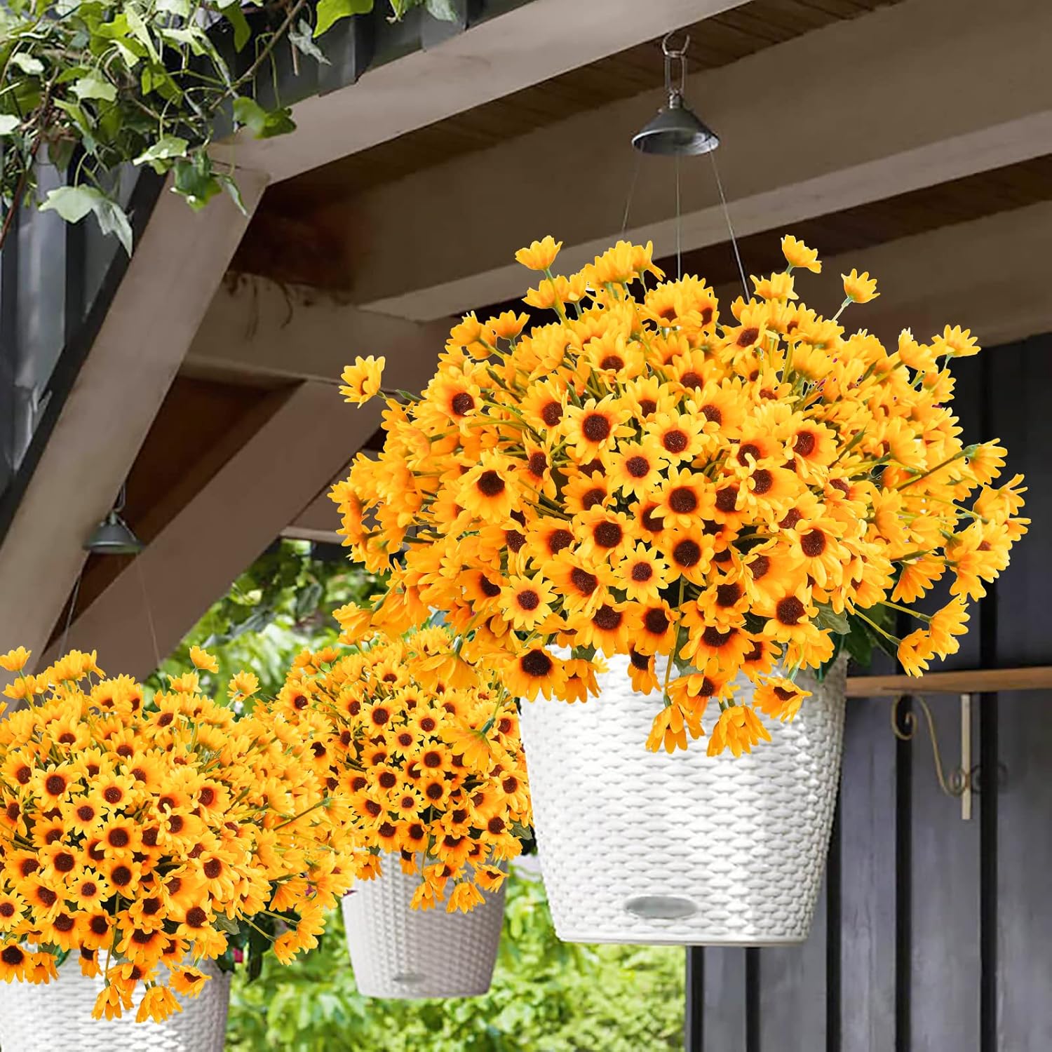 6 Bundles Sunflowers Artificial Flowers Daisy Mums Fake Flowers Outdoor Uv Resistant No Fade Fall Flowers 24 Stems Greenery Shrubs Indoor Outside Home Wedding Office Diy Garden Décor (Yellow)