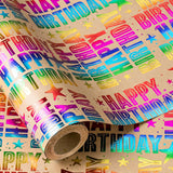 Birthday Kraft Wrapping Paper Roll, Mini Roll, Colorful Foil Happy Birtdhay Text Pattern Kraft Paper, Birthday Gift Wrap For Birthdays, Party And Special Occasions, 17 Inches X 16.4 Feet