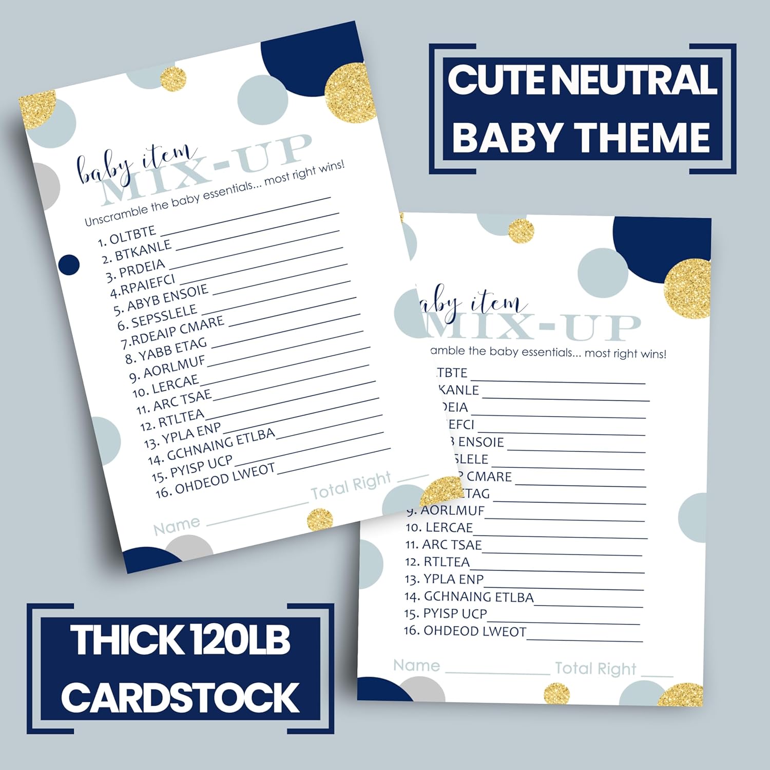 Navy And Gold Baby Shower Games For Boys - Word Scramble Activity - Fun Gender Reveal Game For Guests - Royal Prince & Twinkle Little Star Theme - 25 Pack