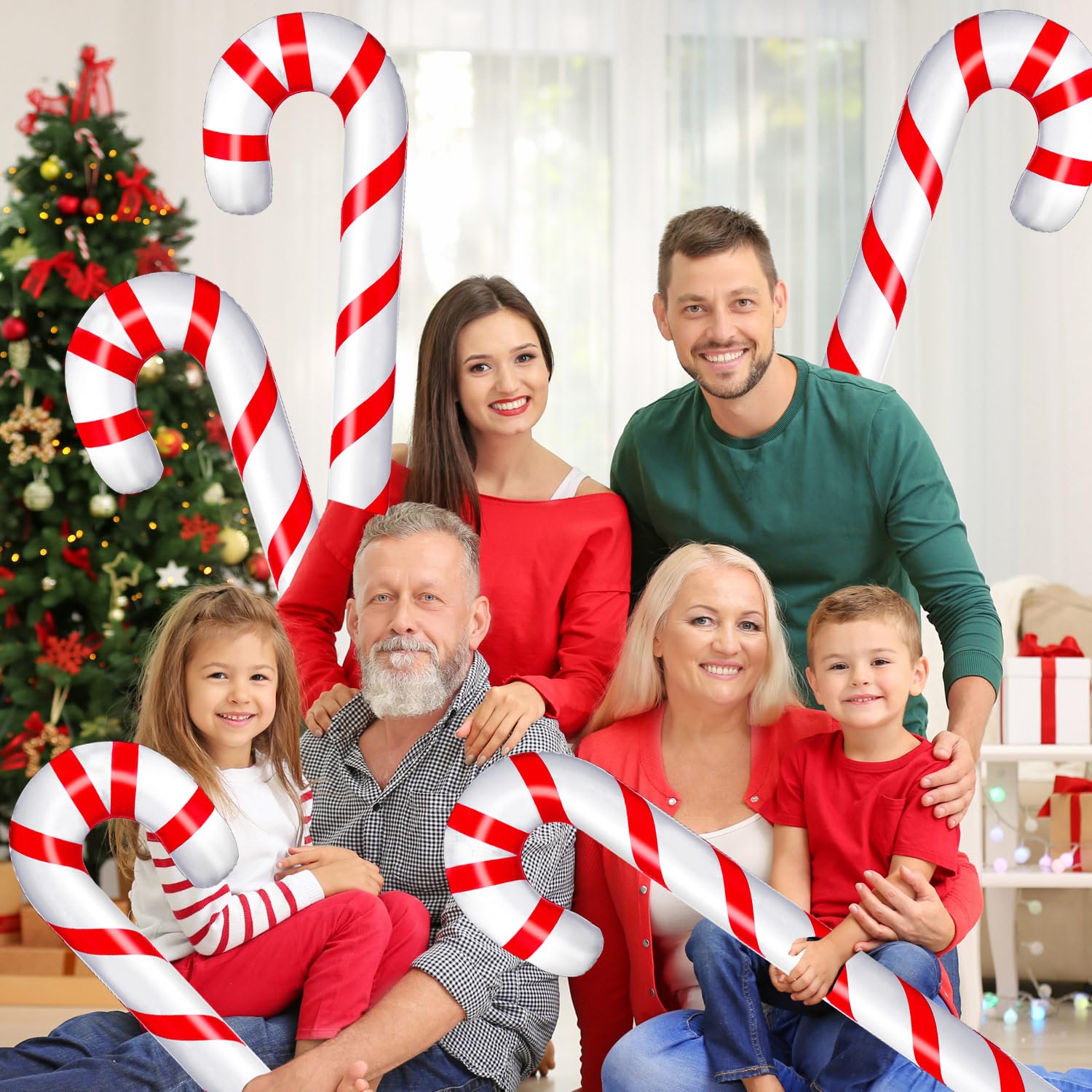 5Pcs Christmas Inflatable Candy Canes, 35 Inch Large Candy Cane For Indoor Outdoor Holiday Yard Decorations
