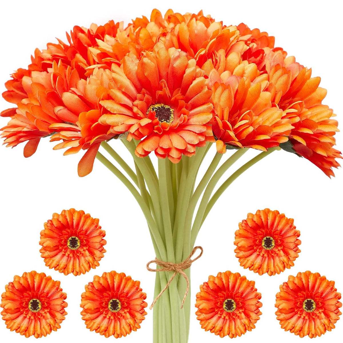 20 Pcs Orange Gerbera Daisy Faux Artificial Daisies Flower Bouquet Fake African Daisy Flower For Wedding Bridal Bouquet Party Home Kitchen Table Centerpiece (Orange)