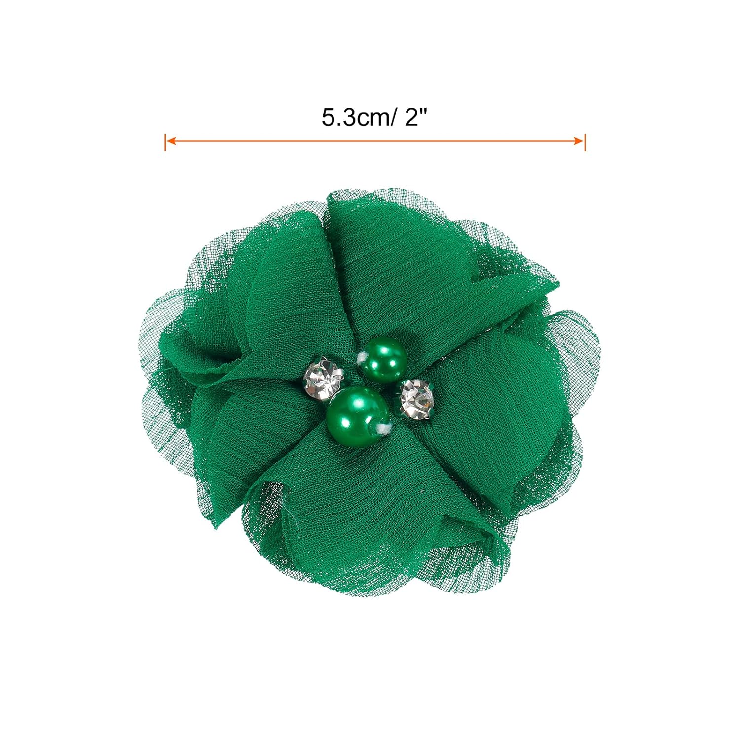 Artificial Rhinestone Chiffon Flower Heads, Green Faux Flowers 2 Inch For Diy Craft Wedding And Party Decoration Pack Of 12