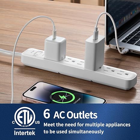 Surge Protector Power Strip 6 Ft Extension Cord for Kitchen Office White