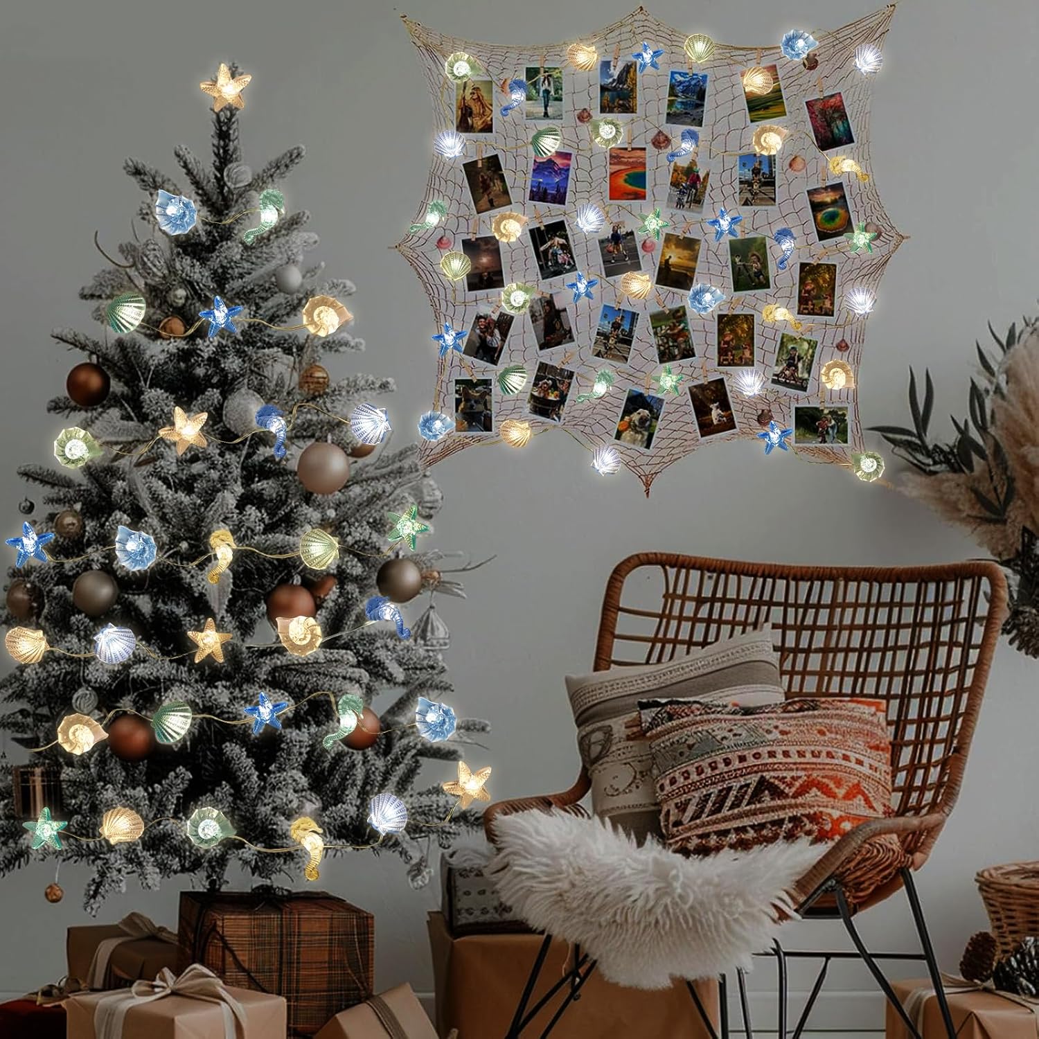 Ocean Themed String Lights Beach Décor Seashell Seahorse Conch Starfish Marine Life Lights 10Ft 30Led Battery Operated W