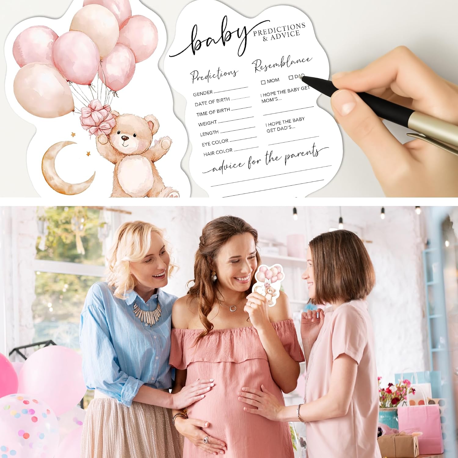 50 Pcs Double Side Baby Predictions & Advice Cards For New Parents Baby Shower Games For Wishes Decorations, Gender Reveal Games, Advice For New Parents To Be(Cute Bear) -A03
