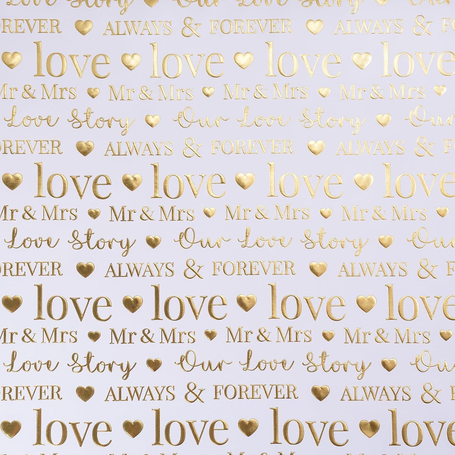 Wrapping Paper Roll, Bridal Shower Gift Wrap, Mini Roll, 17 Inches X 16.5 Feet, White And Gold Foil Love Design For Wedding, Anniversary, Engagement