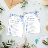 He Said She Said Bridal Shower Game - Blue Floral - 30 Pcs Double-Sided Fill-In Wedding Game Cards For Newlyweds, Engagement Party Activities & Decorations -A02