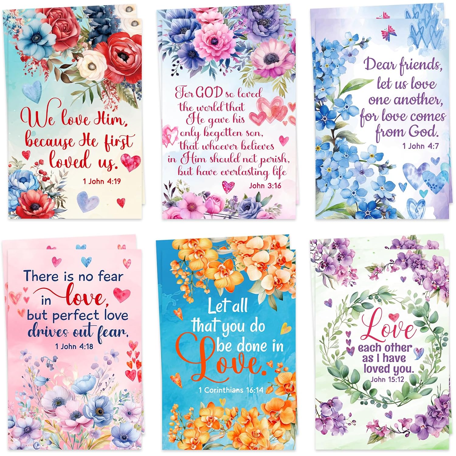 24Pcs Religious Valentines Day Cards Floral Happy Valentine'S Day Christian Greeting Card Bulk Assortment With Envelopes And Stickers For Adults Kids Party Favors Supplies