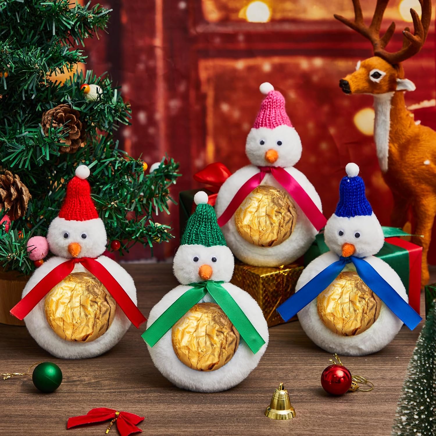 4 Pcs Snowman Plush Gift Decor For Christmas Stocking Stuffer Chocolate Cover And Candies Cover For Christmas Box Fillers