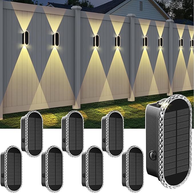8 Pack Solar Fence Lights Up Down 3 Mode IP65 Waterproof Outdoor Wall Lights