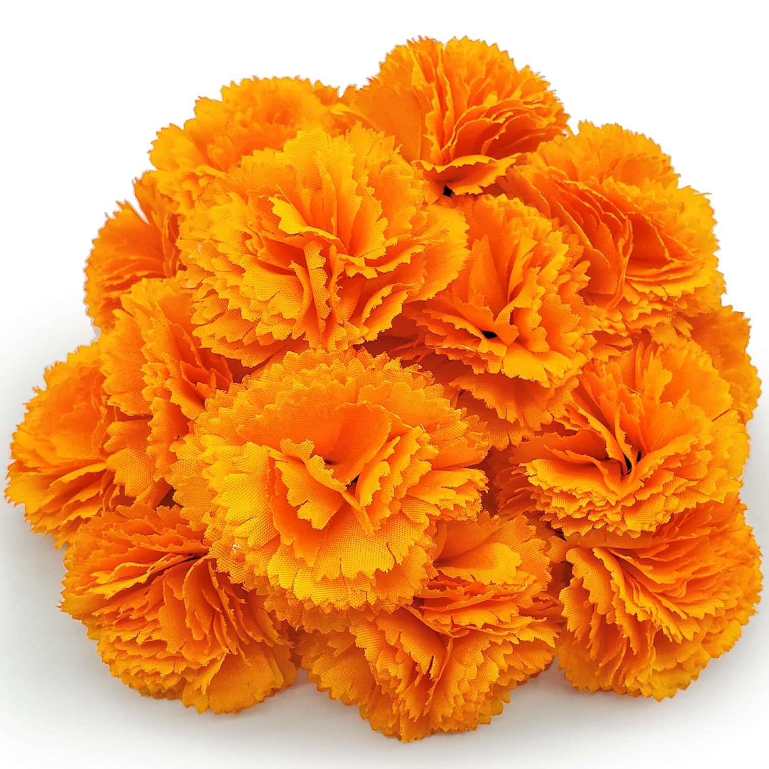 Marigold Flowers Artificial - 80 Premium Silk Flower Heads With 30 Stems For Diwali Decor, Day Of The Dead Altar, Handmade Garland Making (2" Blooms, Reusable) (Orange 80)