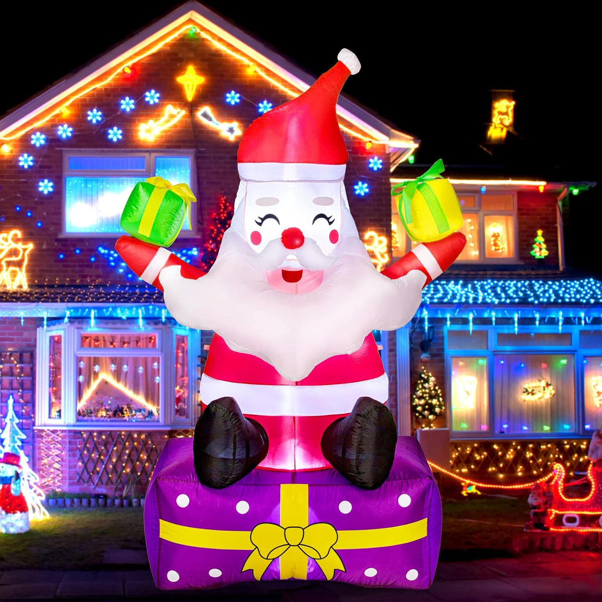 6 Ft Christmas Inflatable Outdoor Decorations - Inflatable Santa Claus With Gift Boxes - Xmas Santa Claus Blow Up Yard D