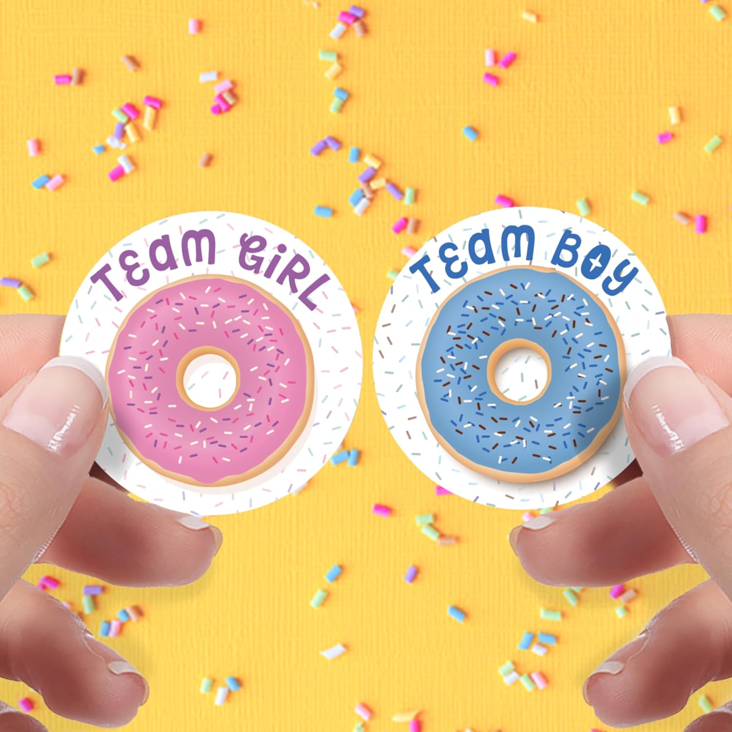Donut Gender Reveal Party - We Donut Know - Team Boy Or Team Girl - 40 Stickers