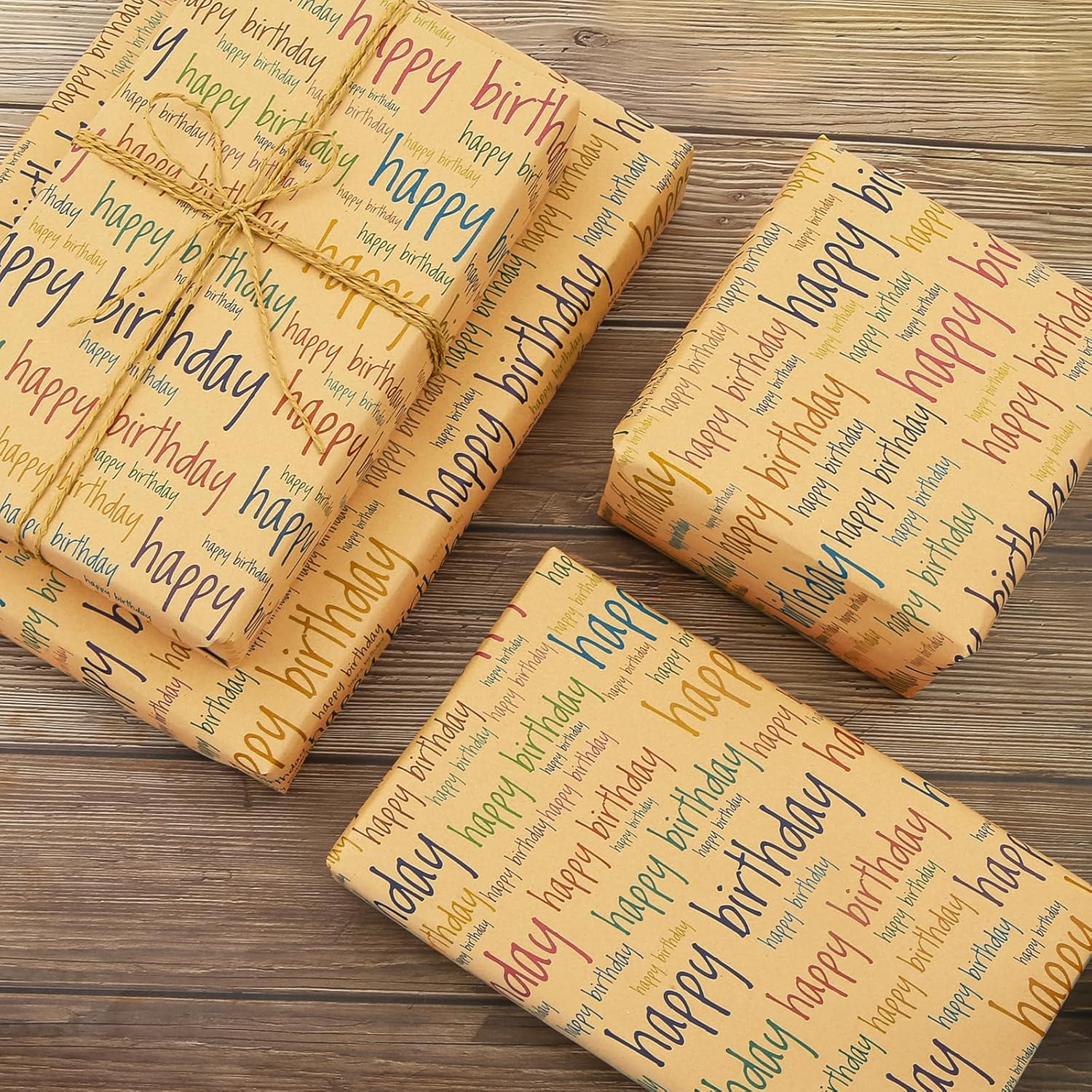 Happy Birthday Wrapping Paper For Men Women Boys Girls Kids, 20 X 28 Inches Per Sheet (4 Sheets: 15 Sq. Ft. Ttl.) Brown Recycled Kraft Folded Gift Wrap Paper For Baby Shower Daddy All Birthday Occasions