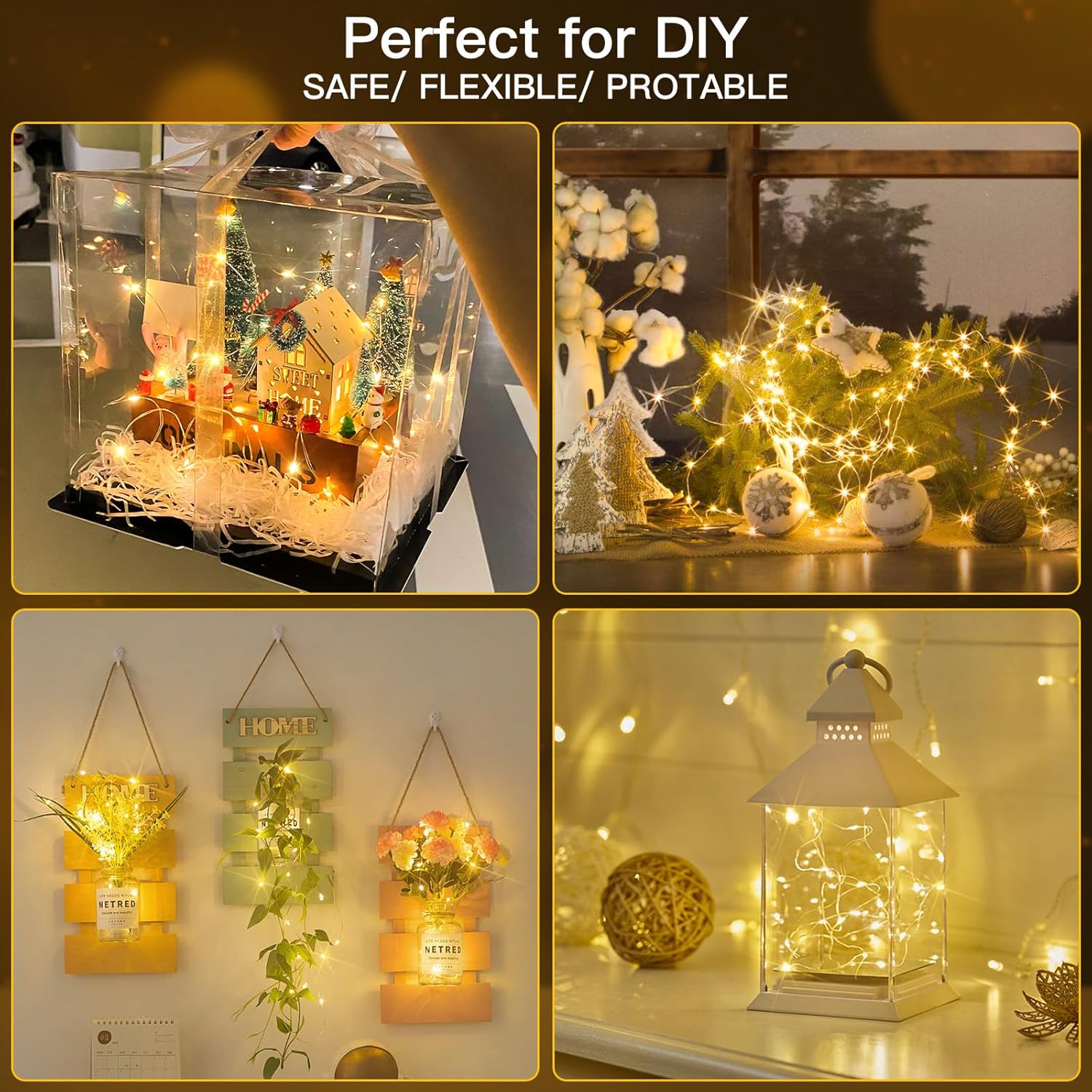 66Ft 200 Led Outdoor String Lights, Warm White Christmas Fairy Light Battery Operated With Remote, Led Twinkle Lights Fo
